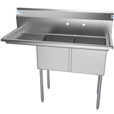 48 in. Two Compartment Stainless Steel Commercial Sink with 2 Drainboards, Bowl Size 15"x 15"x 12" SB151512-15L3.